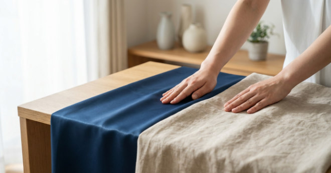 異なる生地を比較する様子