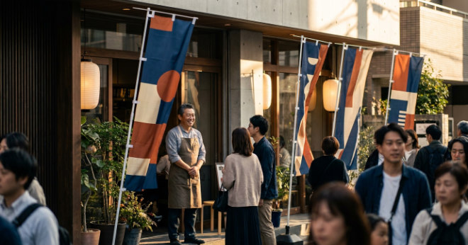 成功した店舗プロモーションを象徴するのぼり旗デザイン
