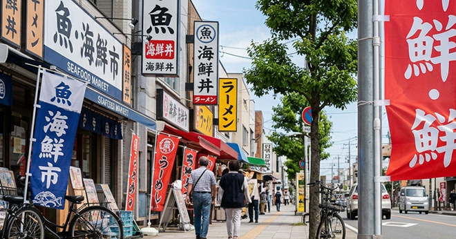 屋外に設置された安全性のあるのぼり旗