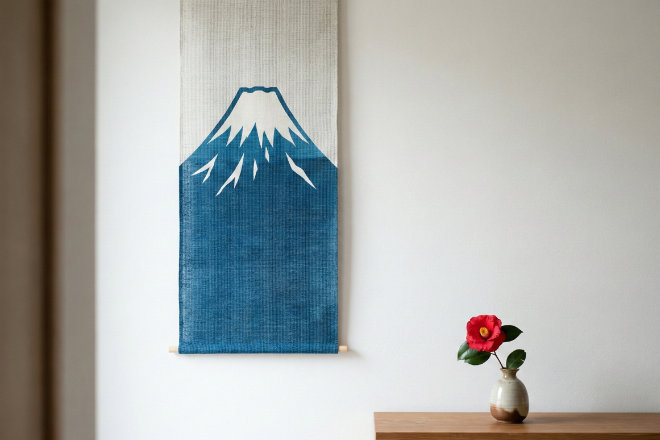 富士山が描かれたスタイリッシュな壁掛けタペストリー