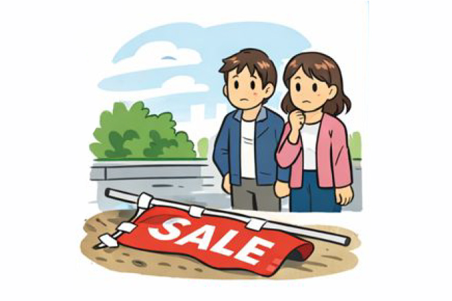 のぼり旗が倒れている様子